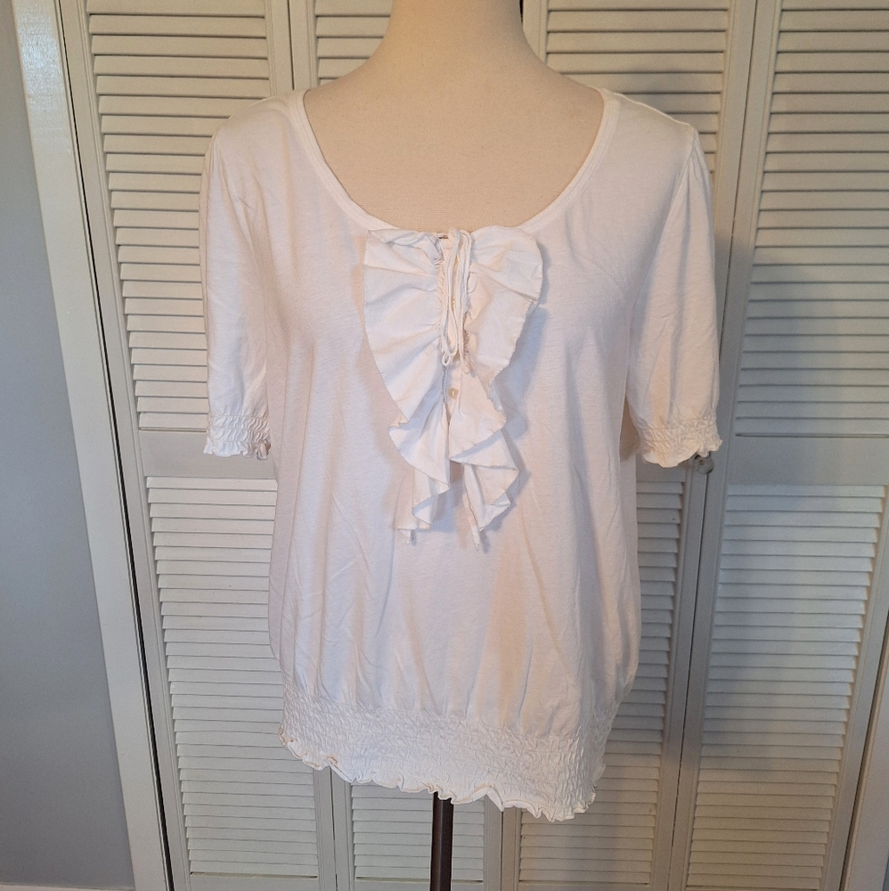 Ralph Lauren White Ruffle Peasant Top Blouse LG *D3 - Picture 1 of 5